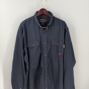 Forge FR Performance Work Wear Long Sleeve Button-Down Shirt Navy Blue Size 3XLT